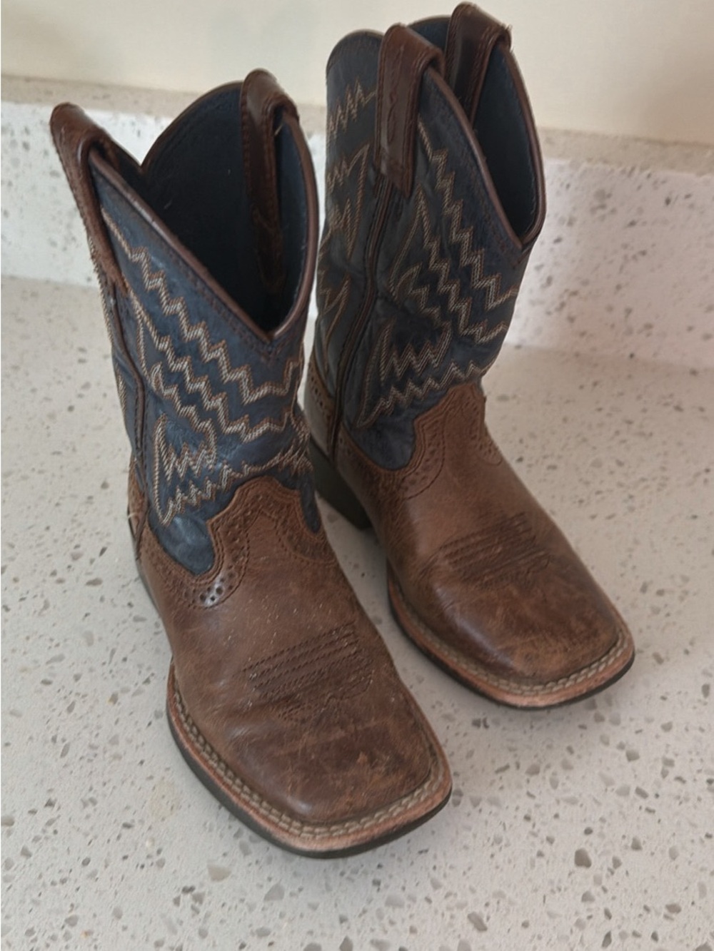 Toddler boy Brown Leather Western Cowboy Boots with Navy Shaft